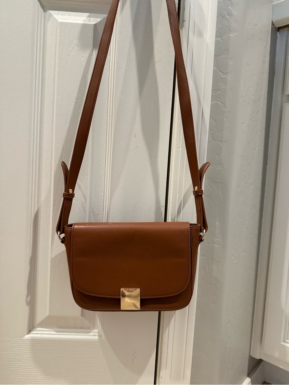 LOFT Tan Brown Crossbody Bag with Gold Accent
